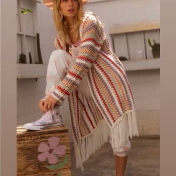 New! POL Cream Multi stripe Open Cardigan tassel - Picture 4 of 6